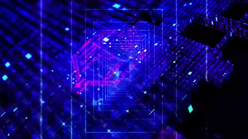 Futuristic Digital Tunnel with Glowing Hexagon Reveal