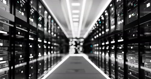 The Server Room Data Center Storage With Lights 3D Rendering In The Office. Blur Short