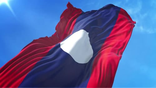 Laos National Flag Waving in Realistic Slow Motion