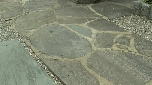Stone Tile Walkway with Pea Gravel