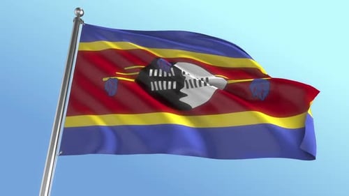 Realistic Eswatini Flag Waving Against Blue Sky