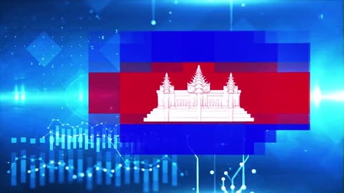 Cambodia Flag On Economy Background And Graph