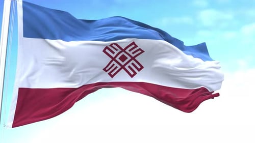 Realistic Waving Flag Seamless Loop Against Blue Sky