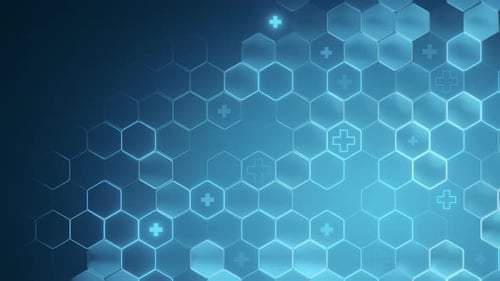 Abstract Medical Hexagon Grid Background with Glowing Crosses