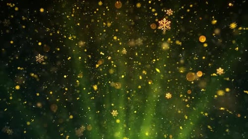 Falling Golden Christmas Snowflakes and Glitter Bokeh Background