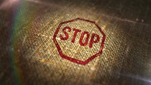 Stop and blocked sign stamp on linen sack loop