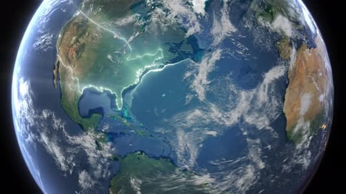 Rotating Earth Zooms to USA Map with Glowing Outline