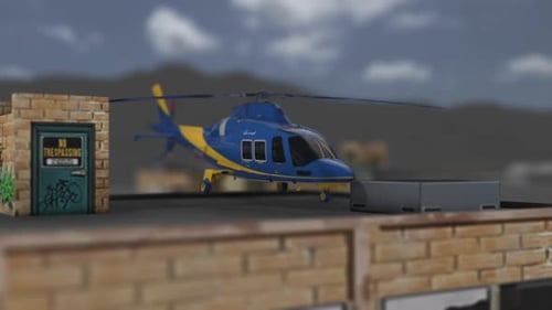 Helicopter Preparing To Fly On The Roof Of A Building In The City