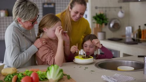 Family Celebrating Birthday in Bright Kitchen