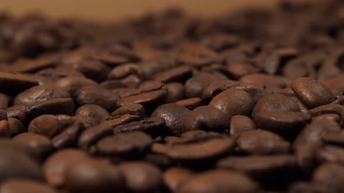 Roasted Coffee Beans Close Up, Panning Shot