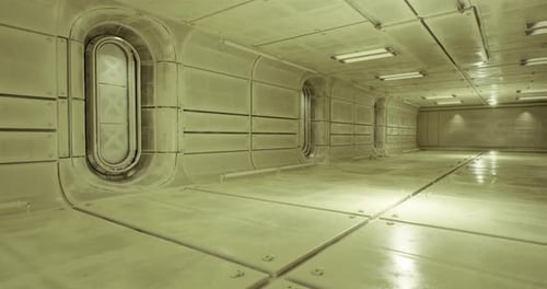 Modern Metallic Cargo Hold with Advanced Lighting and Docking Station