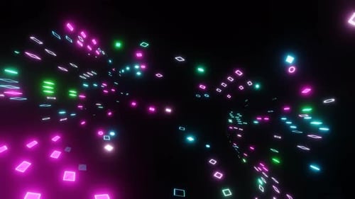 Tunnel numérique abstrait, lignes de néons violets et bleus, technologie de visualisation des flux de données, boucles 3D