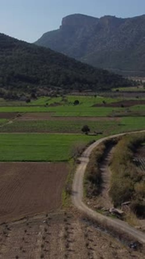 Drone View of Farmland in the Valley