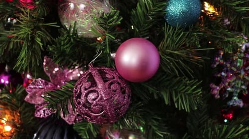 Festive Christmas Tree Decorated with Colorful Ornaments