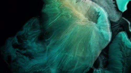Collection Nephos : un énorme élément abstrait bleu verdâtre s'agrandit et s'étend sur fond sombre