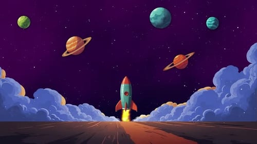 Cartoon Space Rocket Launch Animation