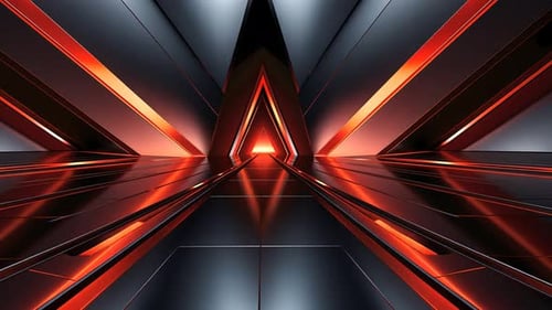 Futuristic tunnel with vibrant red light. High-tech, metallic, and sleek interior design