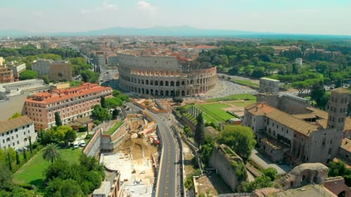 Aerial of the Colosseum in Rome, Italy.