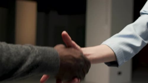 Professional Business Handshake Agreement in Office Space