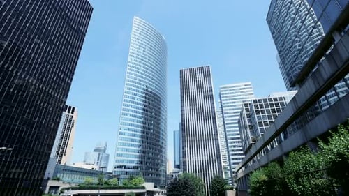 A Bustling Urban Landscape Featuring Tall Skyscrapers in a Modern City Environment