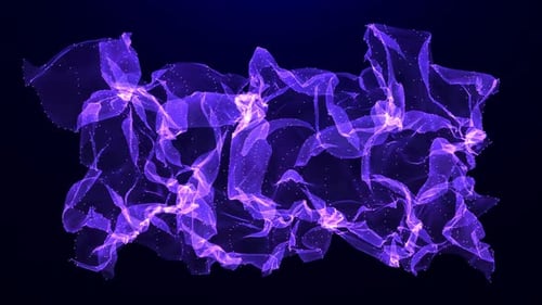 Abstract background with wavy shape particles, digital purple magic waves. Seamless looping 4k video