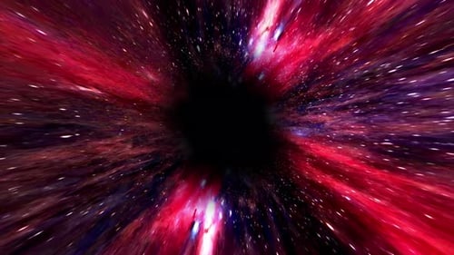 Looped galaxy tunnel in red purple color. Travel through a colorful universe to a wormhole. Hyper ju