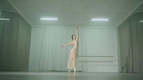 Elegant Ballerina Performing Ballet in Studio