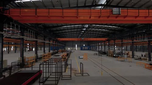 Aerial Interior Of Large Industrial Warehouse And Engineering Production Facility