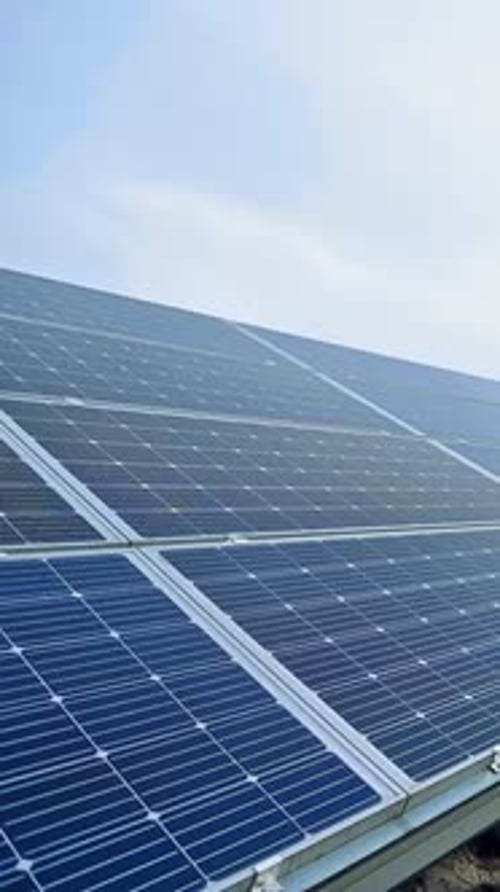 Solar battery constructions in the sunlight. Modern solar panel produce clean renewable energy.