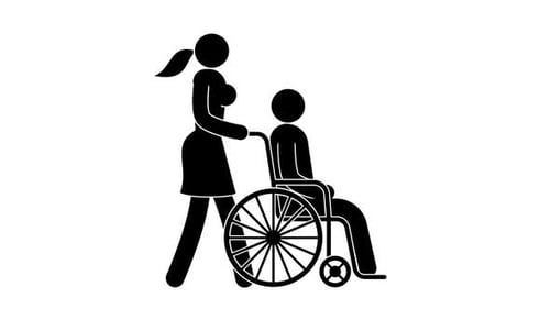 Medical Caregiver Pushing Patient in Wheelchair Stick Figure Animation