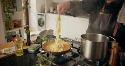Cooking Pasta on the Stove at Home