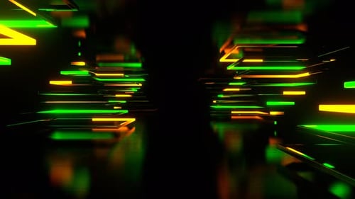 Corridor Of Moving Orange And Green Neon Triangular Shapes In 4K