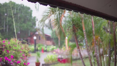 Overflowing rain on the roof of a home
