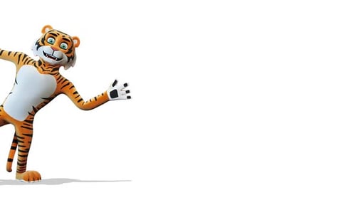 Tiger guckt auf weißem Hintergrund von der linken Seite des Bildschirms heraus