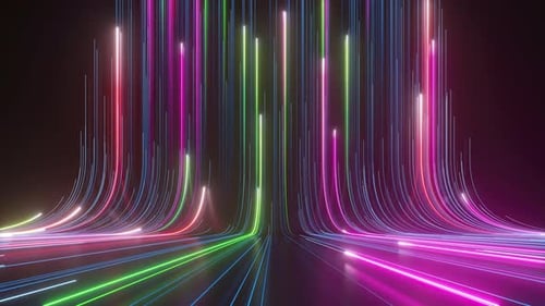 abstract background with stream of neon lines leaving glowing tracks