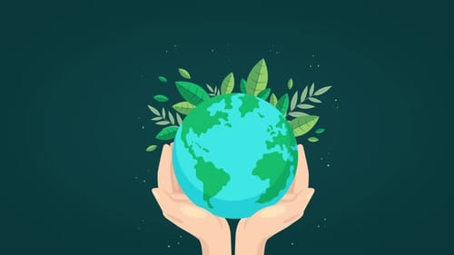 Flat Design Hands Holding Earth With Growing Leaves