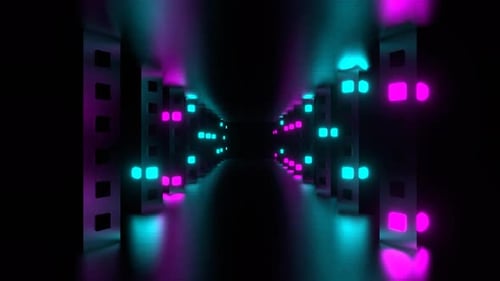 Cyan And Pink Return Movement Along Strobe Corridor Background Vj Loop In 4K