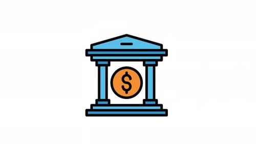 Animated Flat Design Bank Icon with Dollar Sign