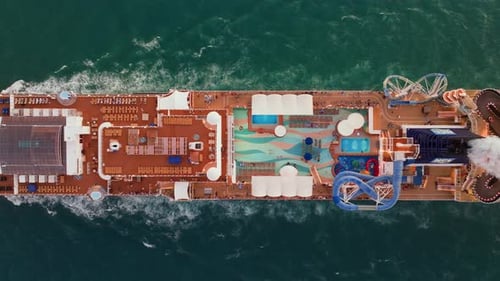 Stunning Aerial View of a Cruise Ship at Sunset From Beautiful Miami Beach