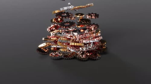 3D Metallic Gears Falling Animation