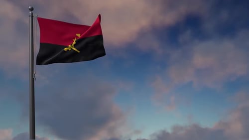 Realistic Angola National Flag Waving with Cloudy Sky Background