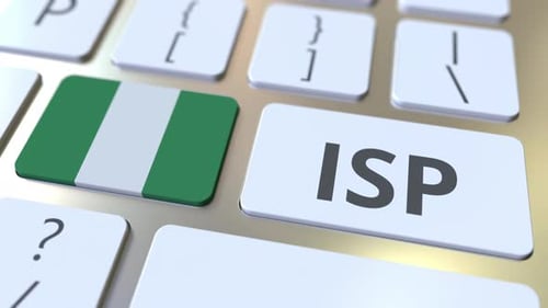 Internet Service Provider Text and Flag of Nigeria on Keyboard