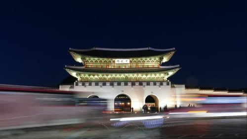 Seoul-South Korea, Circa : time-lapse traffic with Gyeongbokgung Palace in South Korea