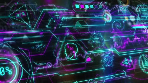 AI Technology Dashboard with Glowing Neon Futuristic HUD