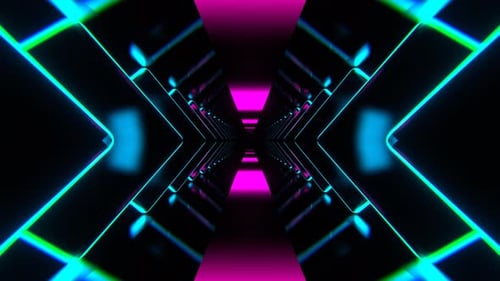 Cyan And Pink Sci Fi Neon Corridor With Rhombus Background Vj Loop L 4 K