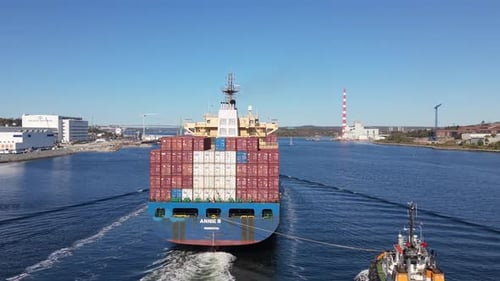 Aerial View Cargo Container Ship Entering Port Of Halifax In Nova Scotia Canada