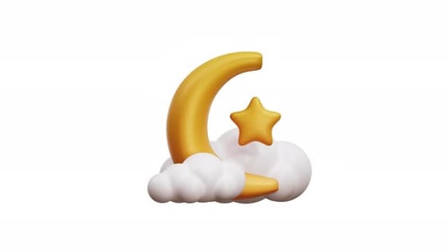 Animation 3D : lune, étoile, nuages, ciel nocturne, Ramadhan