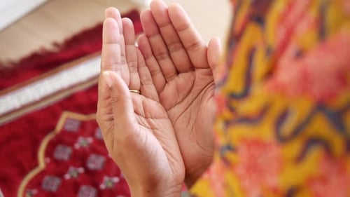 Close Up of Muslim Women Hand Praying at Ramadan