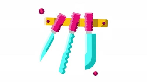 Animation kitchen knife icon. Motion graphic animation cooking themed