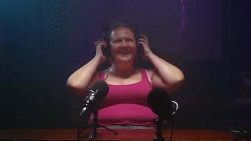 Fair Haired Person Podcasting in Studio